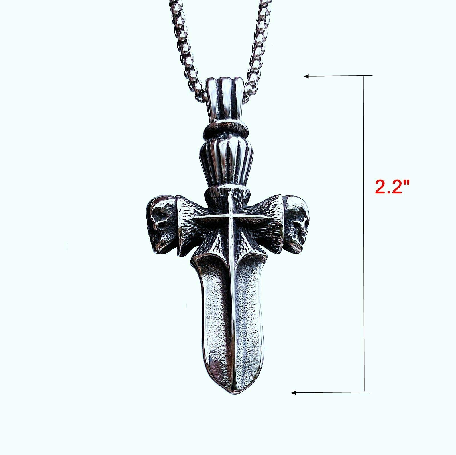 Gothic Biker Skull Cross Pendant Necklace for Men & Women - Stainless Steel Gothic Jewelry with 25