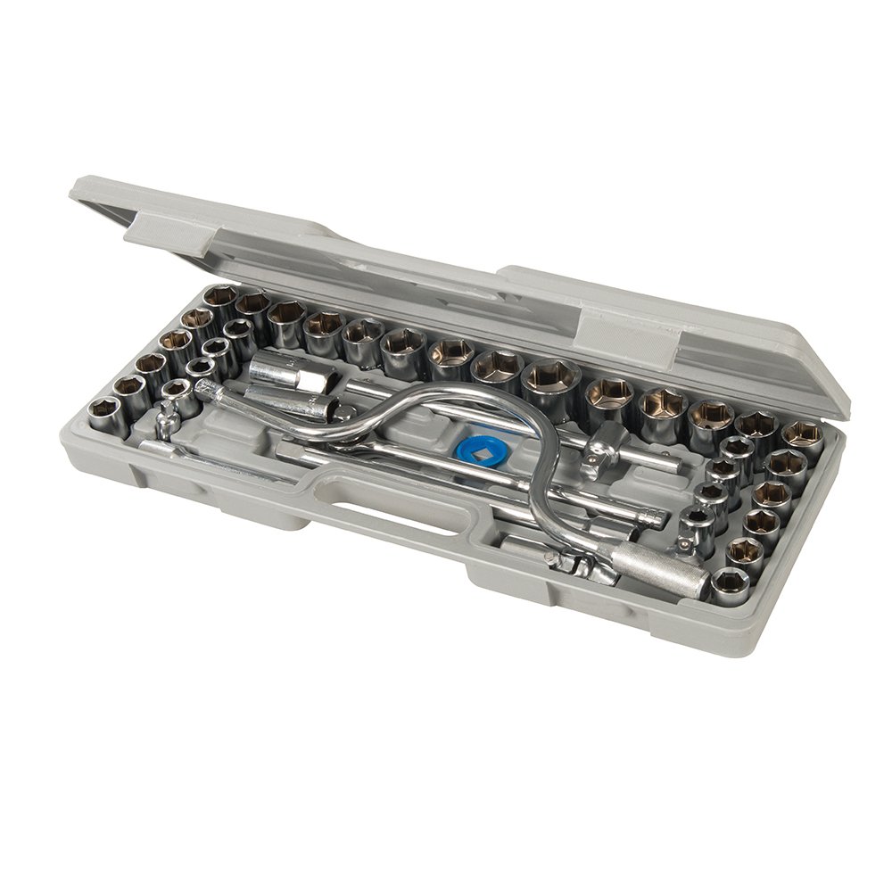 42-Piece 1/2-Inch Drive SS39 Metric & SAE Socket Set - Professional Grade Chrome Vanadium Steel Tool Kit for Automotive Repair & DIY Projects