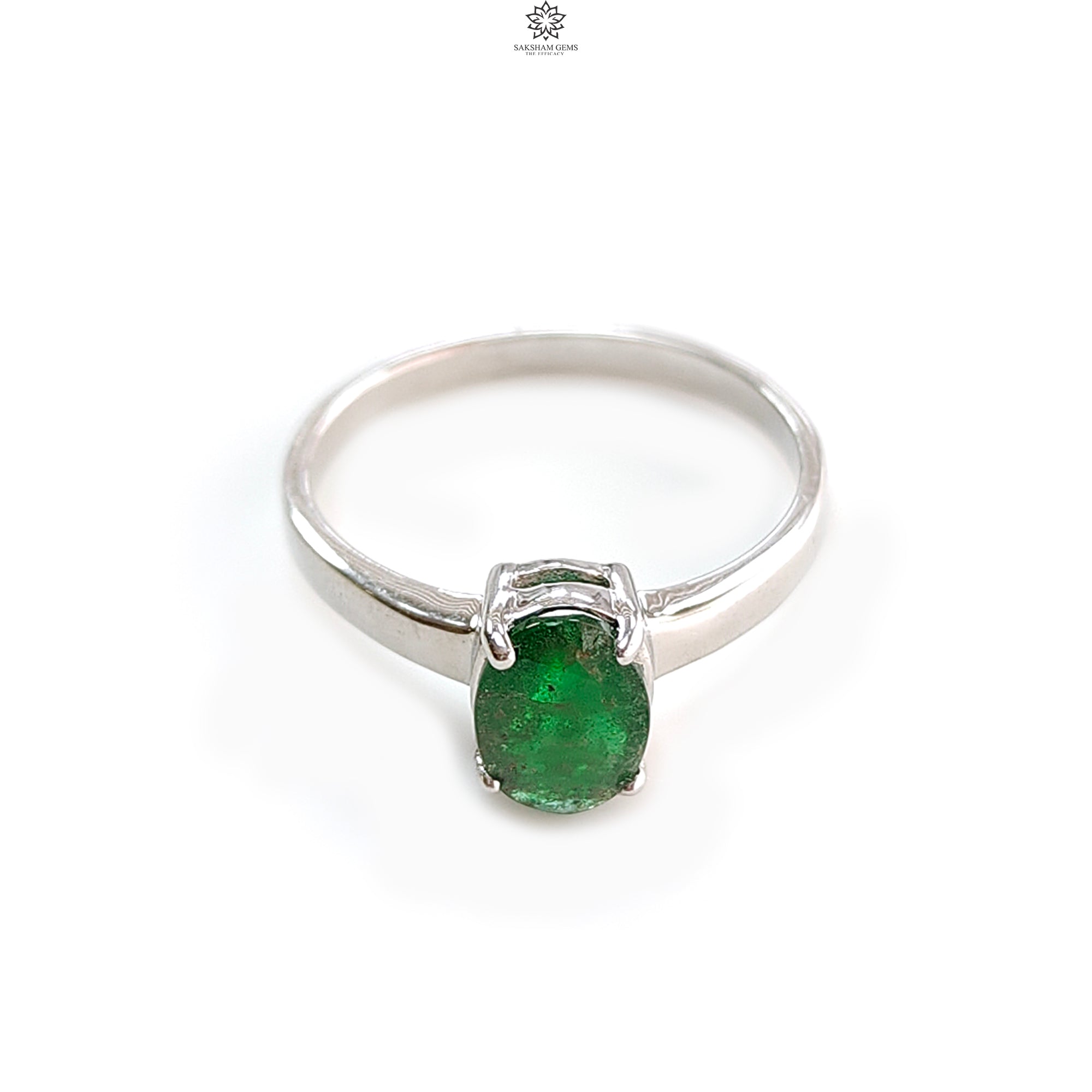Natural Untreated Emerald Faceted Silver Ring - 2.16gms Oval Cut 925 Sterling Silver Prong Set Ring Size 7.40 | Elegant Jewelry for Women, Perfect for Weddings, Anniversaries & Special Occasions