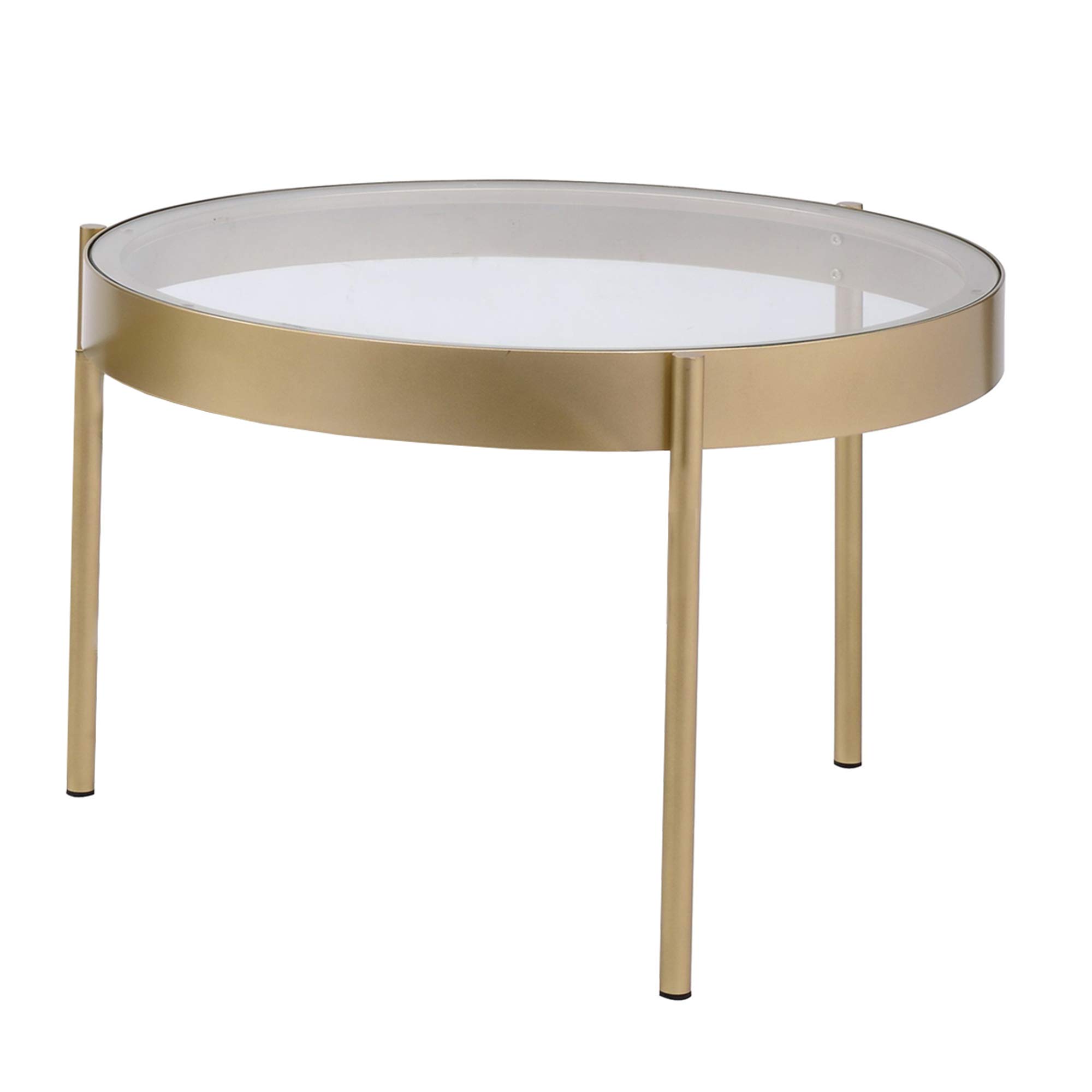 Benjara Modern Round Nesting Coffee Tables - Set of 2 Gold Metal & Glass End Tables for Living Room, Bedroom, or Office - Space-Saving Contemporary Side Tables with Clear Tempered Glass Tops