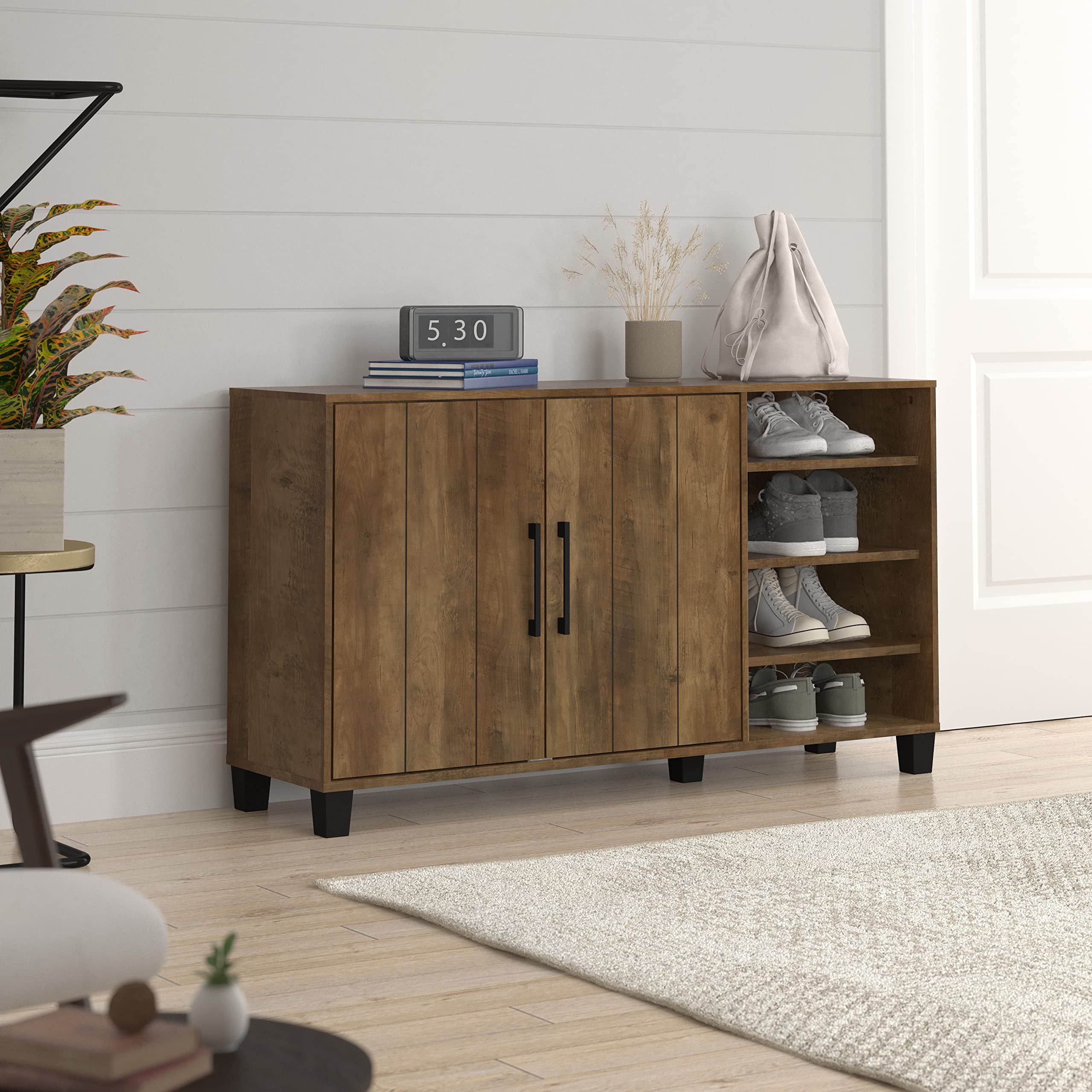 Galano Lucca 16 Pair Shoe Cabinet - Wooden Shoe Organizer with Adjustable Shelves, Easy Assembly Knotty Oak Storage Rack for Entryway, Closet & Bedroom Organization