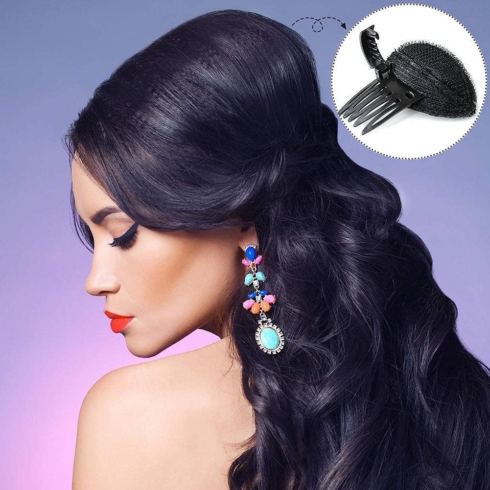 1Pc Black Puff Hair Cushion with Clips - Fluffy Sponge Bun Comb Bump It Up Hair Base Set for Women & Girls - DIY Hairstyling Tools & Hair Accessories - Perfect for Volume Boost, Updos, and Special Occasions