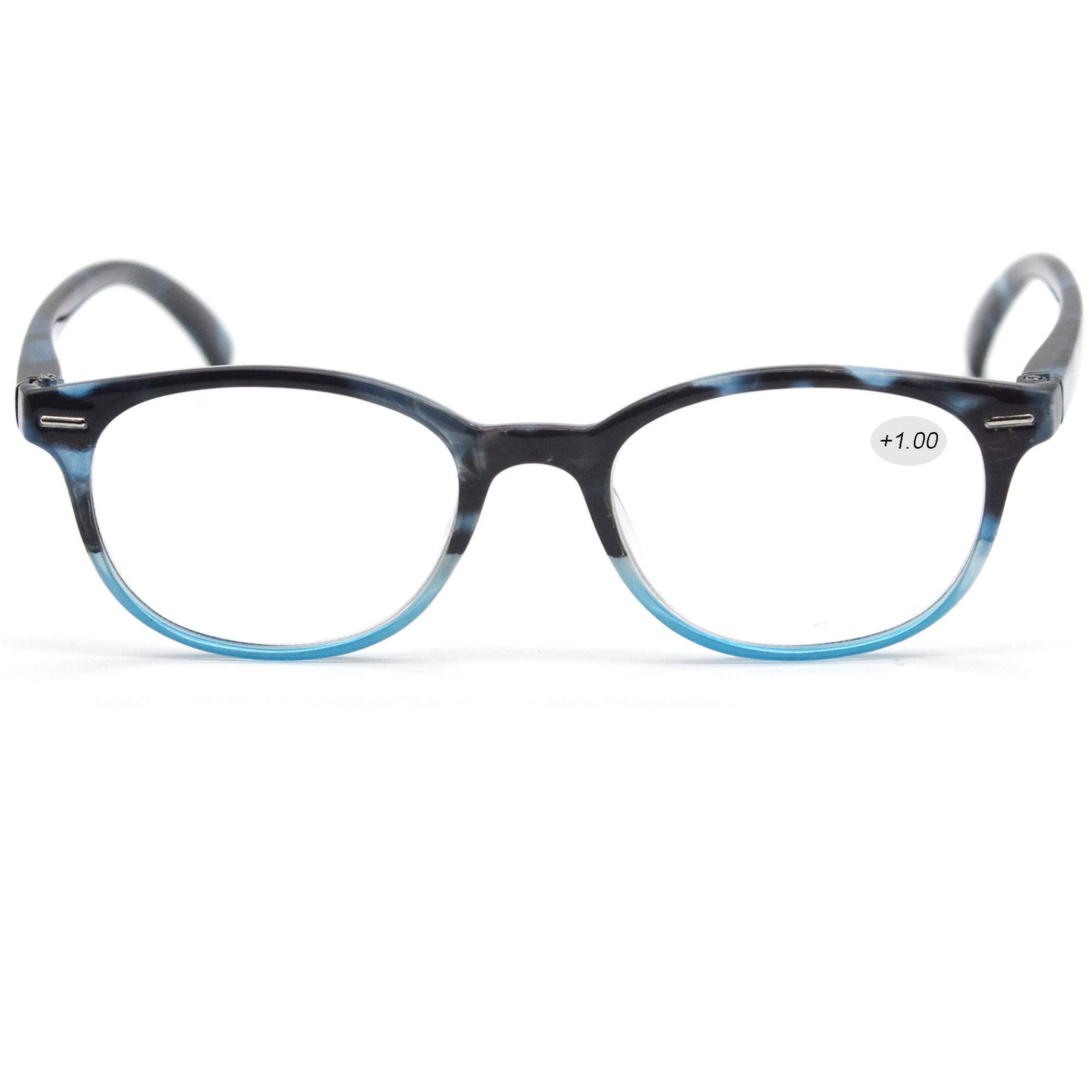 MODFANS Round Stylish Reading Glasses 3-Pack with Spring Hinge - Fashionable +2.00 Magnification Readers for Men & Women - Perfect for Reading Books, Using Smartphones, and Working on Computers