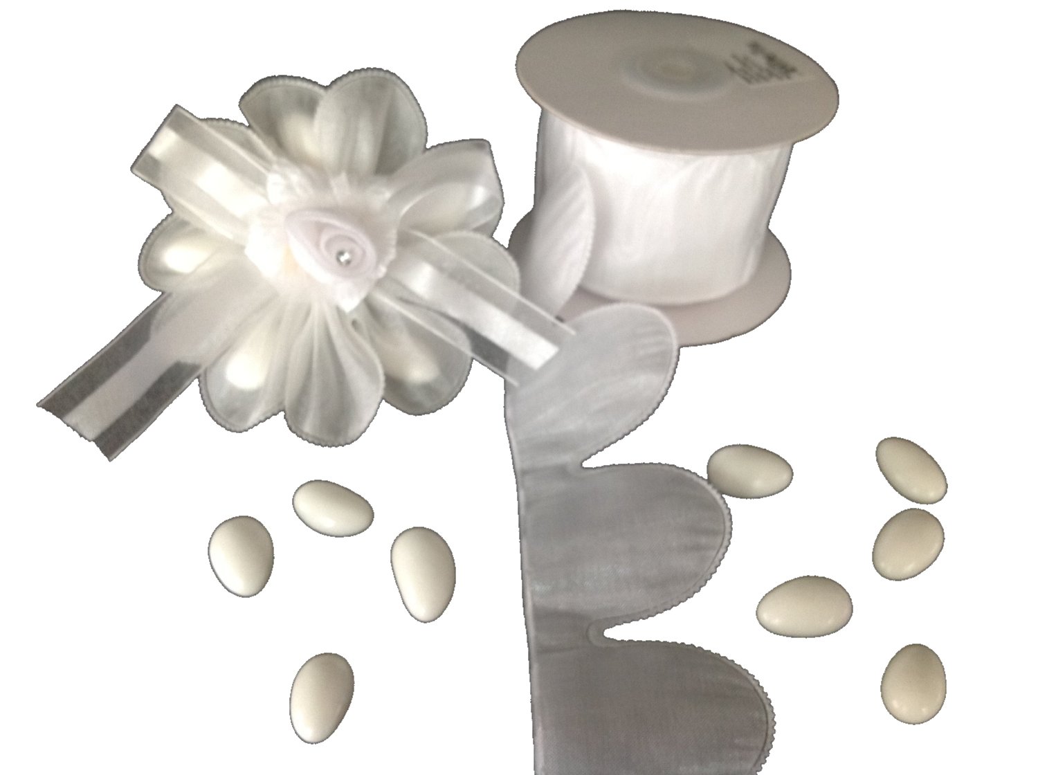 White Pull Bow Ribbon for Almond Candy Flower - 10 Yards Bulk Roll - Perfect for Gift Wrapping, Wedding Decorations, and DIY Crafts