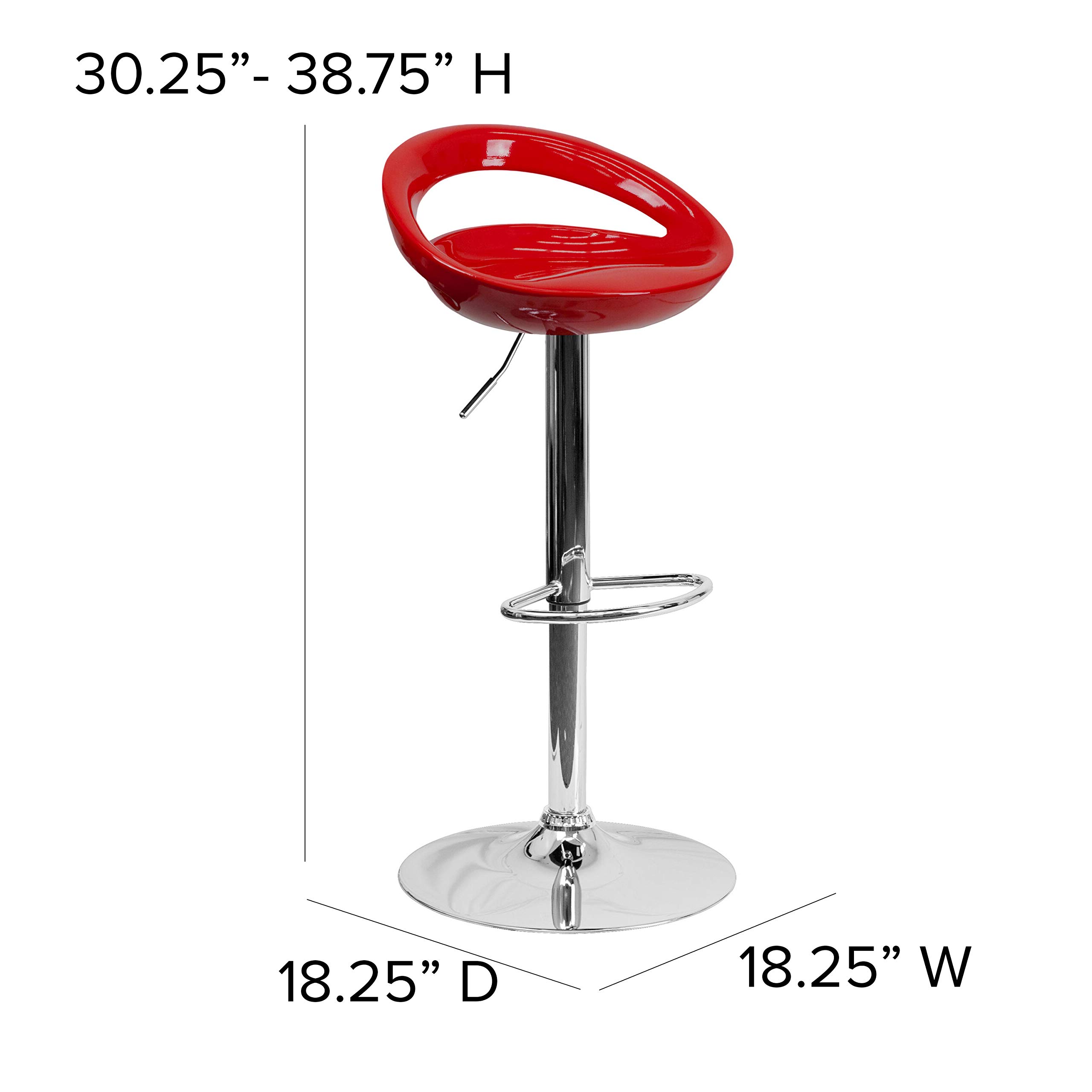 Flash Furniture Adjustable Height Red Plastic Bar Stool - Set of 1 - Perfect for Kitchen Islands, Breakfast Bars & Home Bars