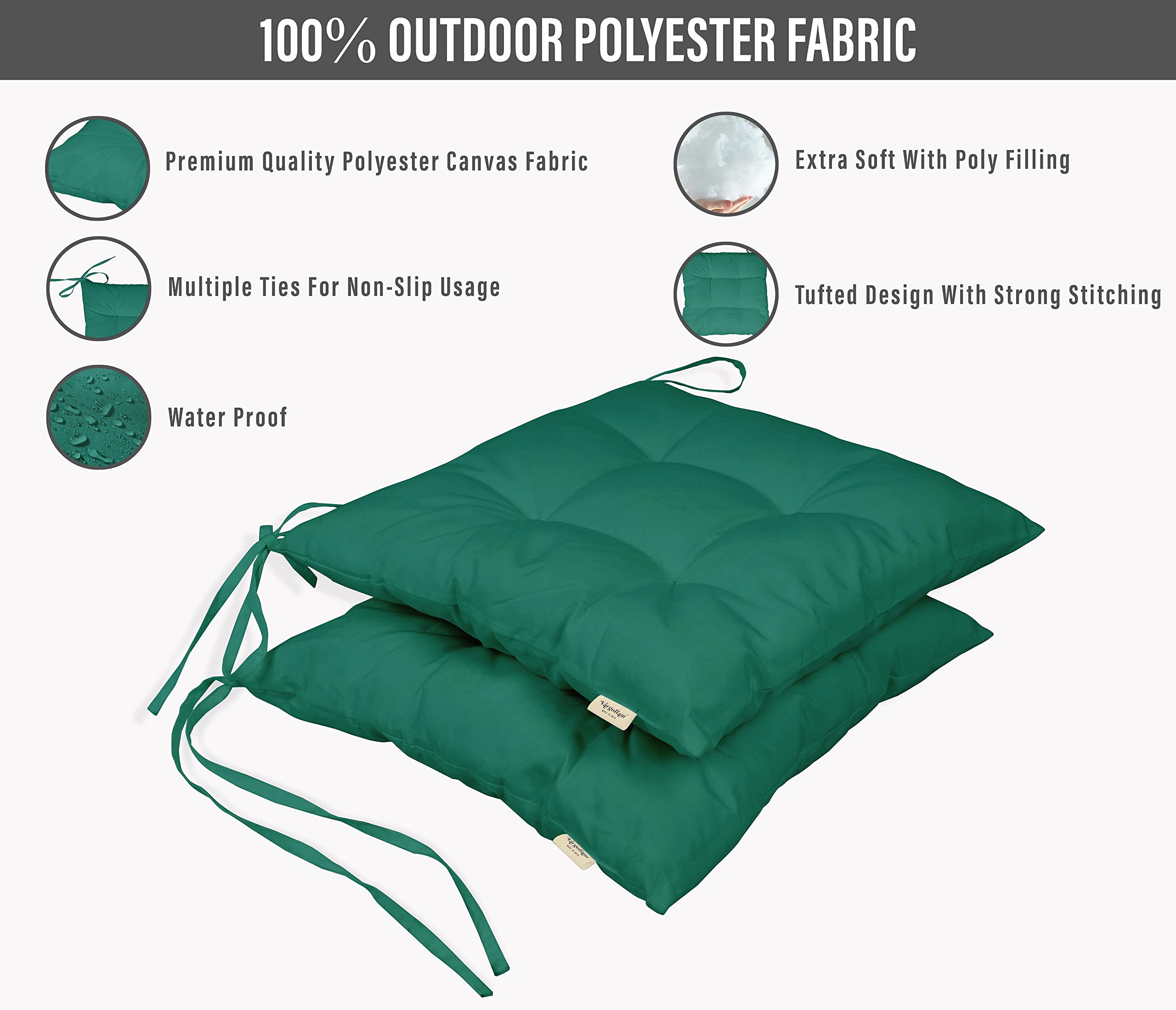Water Resistant Tufted Square Patio Cushion Set of 2 - 19 Inch Indoor/Outdoor Furniture Seat Cushions in Teal Green - Perfect for Poolside Lounging, Deck Chairs & Outdoor Dining Sets