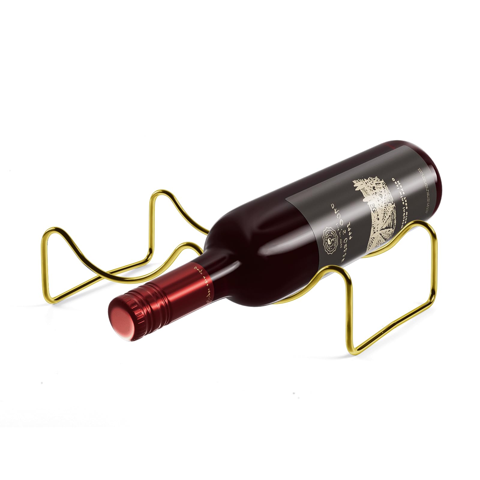 TONLEA 2-Bottle Countertop Wine Rack - Gold Metal Wine Holder & Organizer for Cups, Water Bottles - Perfect for Kitchen, Cabinet, Pantry, Bar & Home Decor