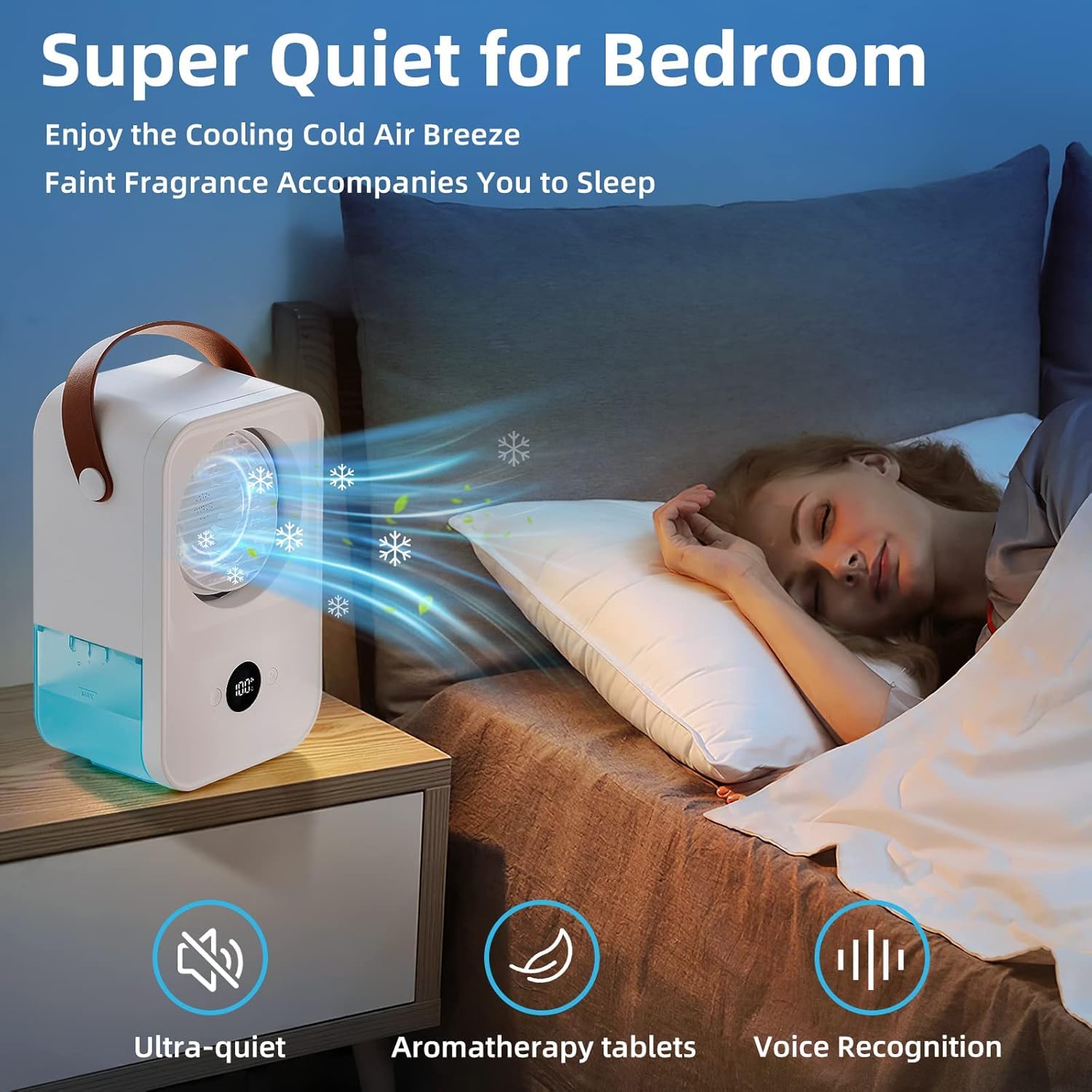 FADACHY Portable Air Conditioner Fan with Voice Control - 4000mAh Rechargeable Battery Mini AC - 4-Speed Desktop Humidifier for Room, Office & Camping | Perfect for Home Cooling, Office Workspace & Outdoor Adventures