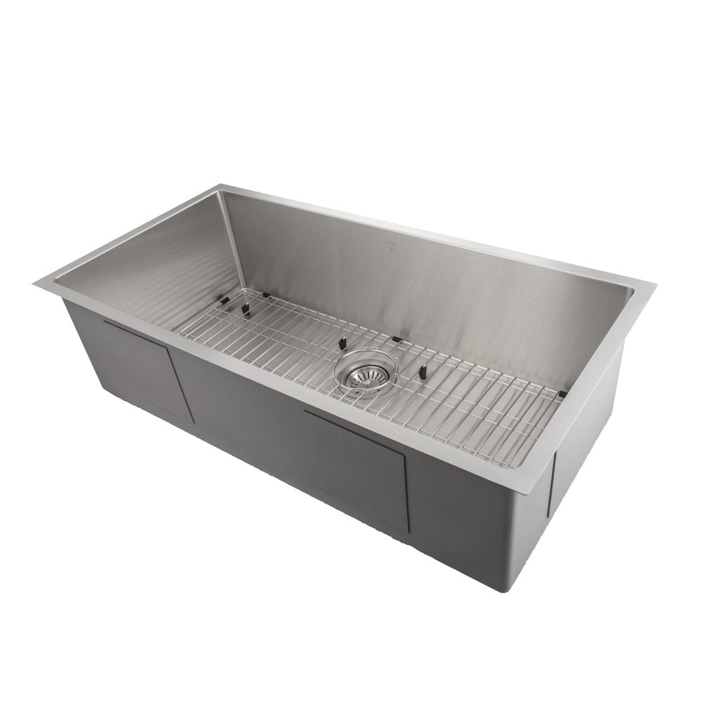 ZLINE Meribel 33-Inch Undermount Single Bowl Stainless Steel Kitchen Sink with Bottom Grid (SRS 33) - Durable & Stylish for Modern Kitchens, Perfect for Food Prep & Dishwashing