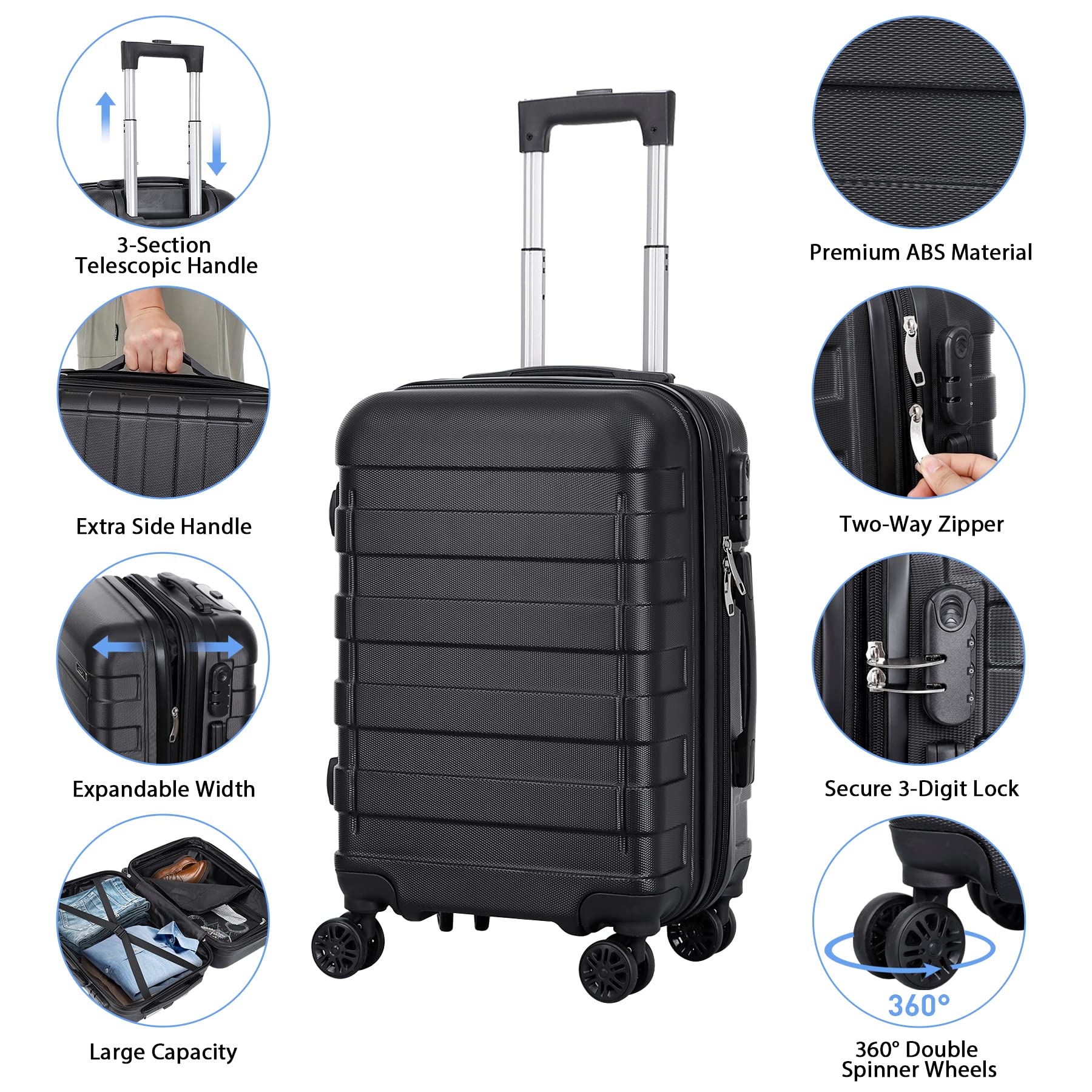 21-Inch Expandable Hardside Spinner Luggage with TSA Lock - Lightweight Carry-On Suitcase for Air Travel, Business Trips & Weekend Getaways (Black)