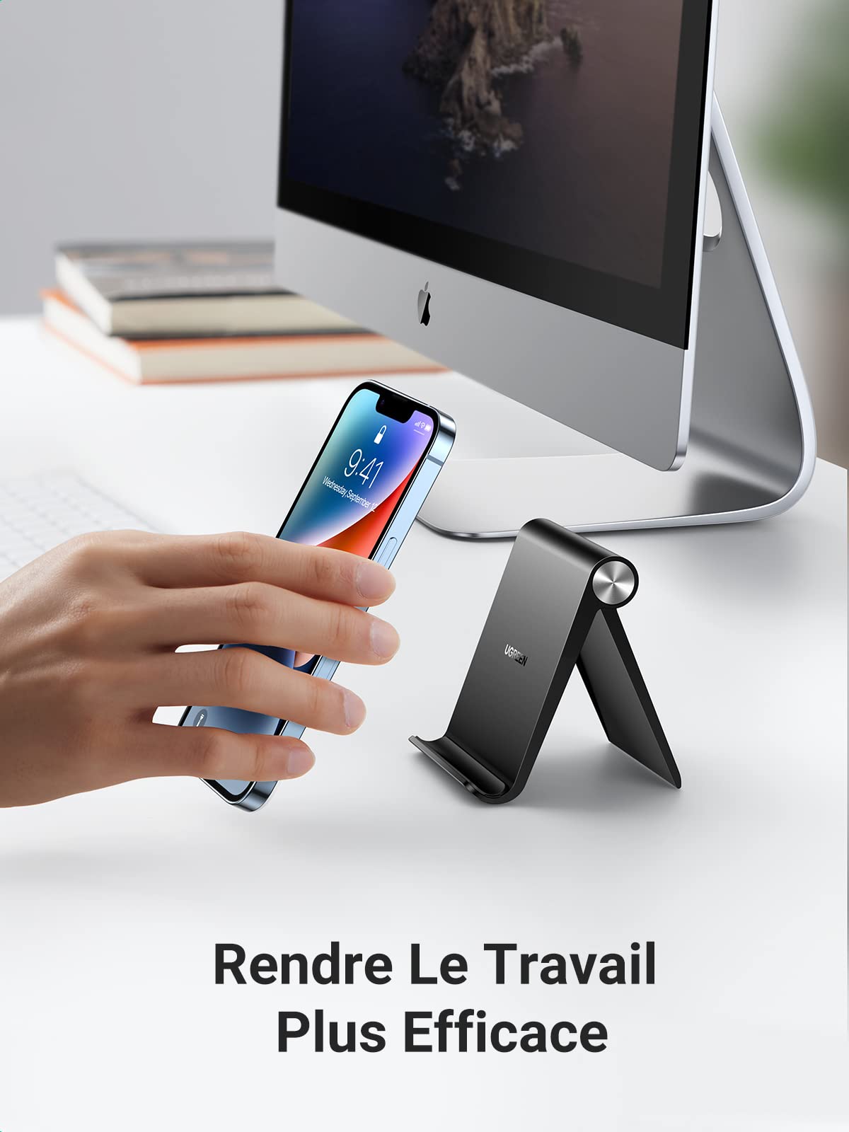 UGREEN Adjustable Folding Phone Stand Holder - Universal for iPhone 16/15/14/13/12 Pro Max Plus, Samsung Galaxy S24/S23/S22/S21 Ultra, Note 20, Google Pixel 8/7/6 Pro - Perfect for Desk, Bed, Car & Office (Black)