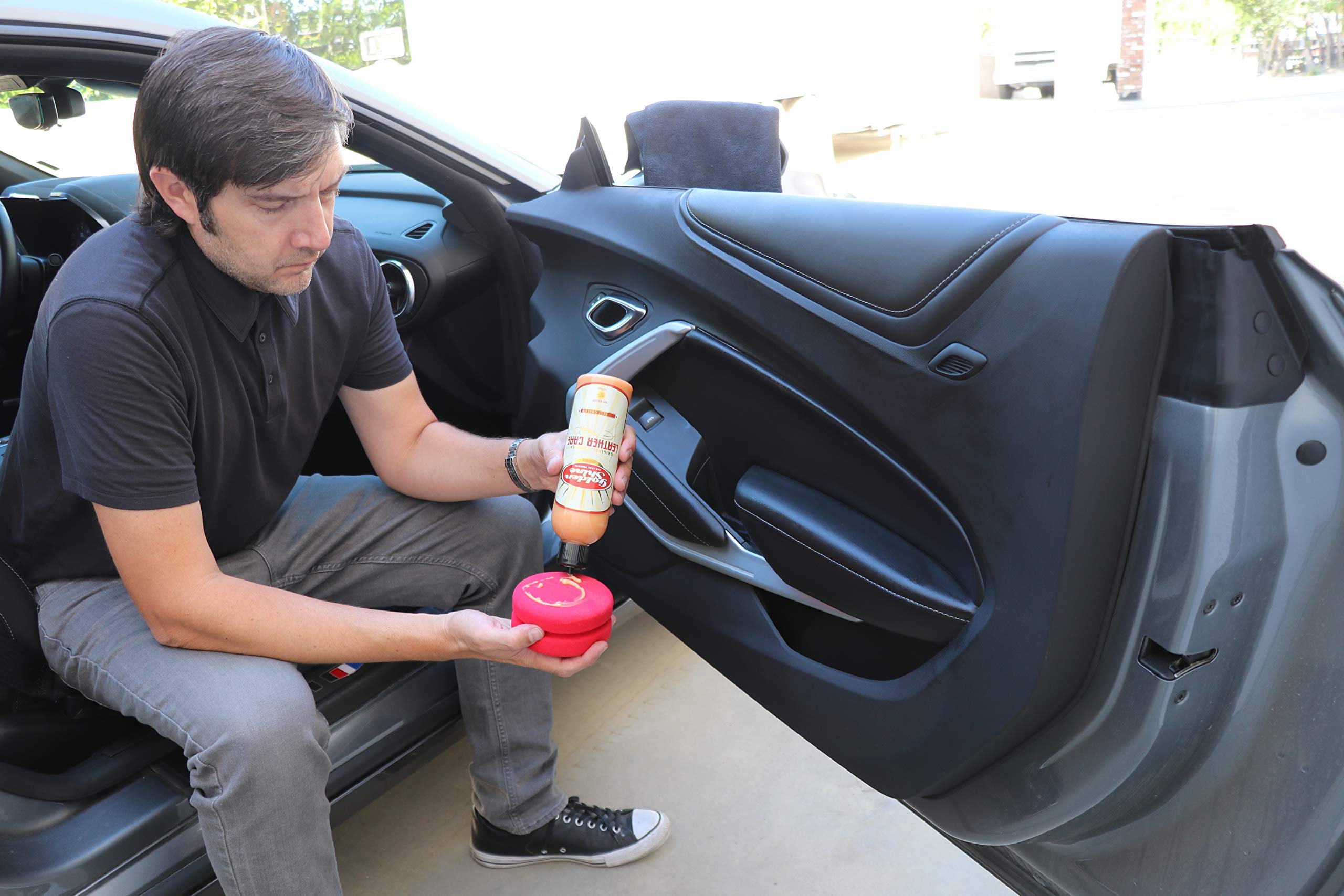 GOLDEN SHINE Leather Cleaner & Conditioner - 16oz Car Interior Care Kit | Restores & Protects Leather Seats, Dash & Steering Wheel | Ideal for Cars, Trucks & Motorcycles