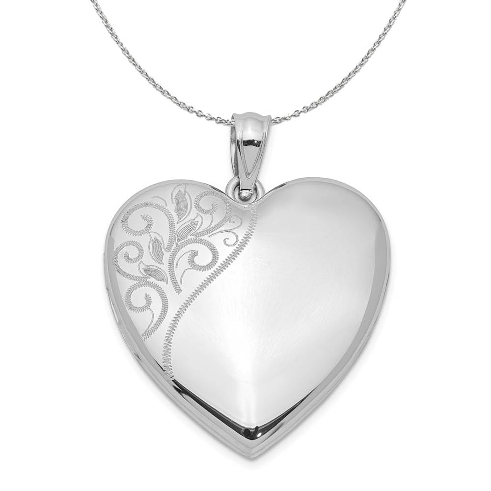 Black Bow Sterling Silver 24mm Swirl Accent Heart Locket Necklace - Elegant Jewelry Gift for Women, Perfect for Valentine's Day, Anniversary & Special Occasions