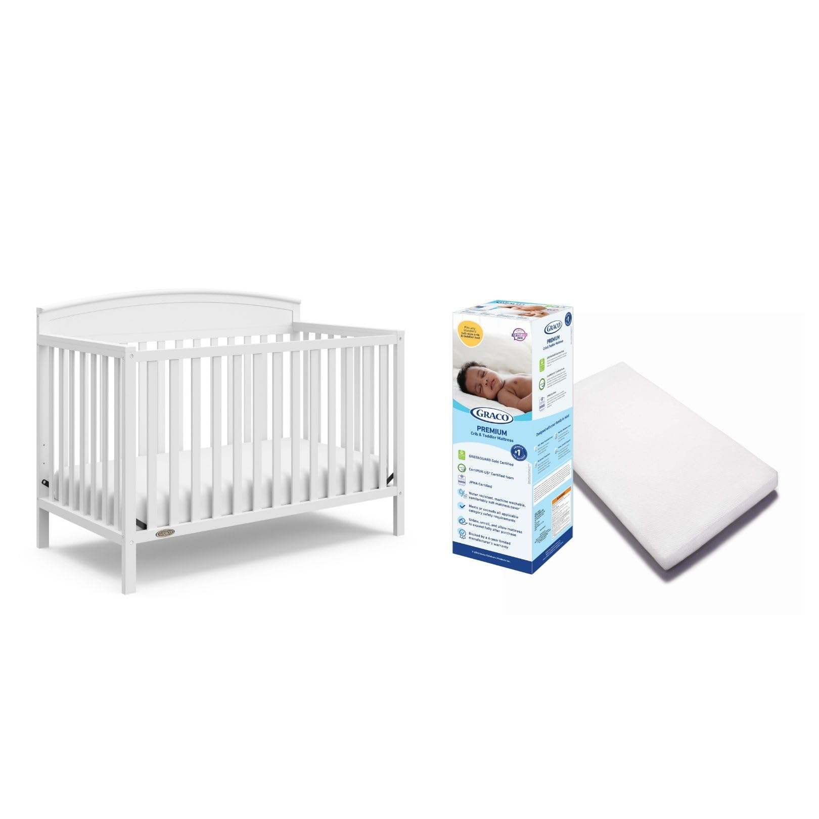 Graco Benton 5-in-1 Convertible Crib with Premium Foam Mattress for Baby & Toddler - White Nursery Furniture for Newborns to Big Kids