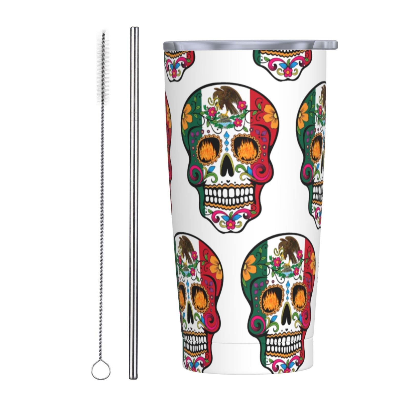SWEET TANG 20oz Vacuum Insulated Stainless Steel Coffee Tumbler - Mexican Sugar Skull Day of The Dead Design with Leak Proof Lid & Straw | Perfect for Office, Travel & Outdoor Use