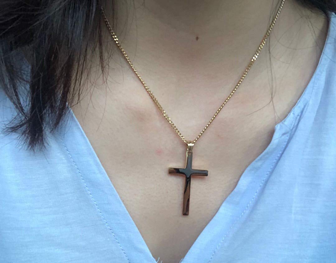 14K Gold Miami Cuban Link Cross Pendant Necklace for Men & Women - Solid Diamond Cut Chain with Secure Clasp (18.0) - Perfect for Everyday Wear, Gifts & Special Occasions