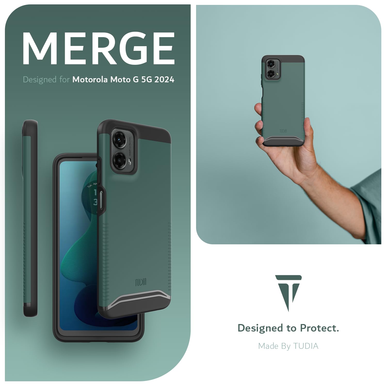 TUDIA Merge Dual Layer Shockproof Military Grade Phone Case for Motorola Moto G 5G (2024) | Slim Non-Slip Heavy Duty Protective Cover in Hunter Green | Perfect for Outdoor Activities, Work & Daily Use