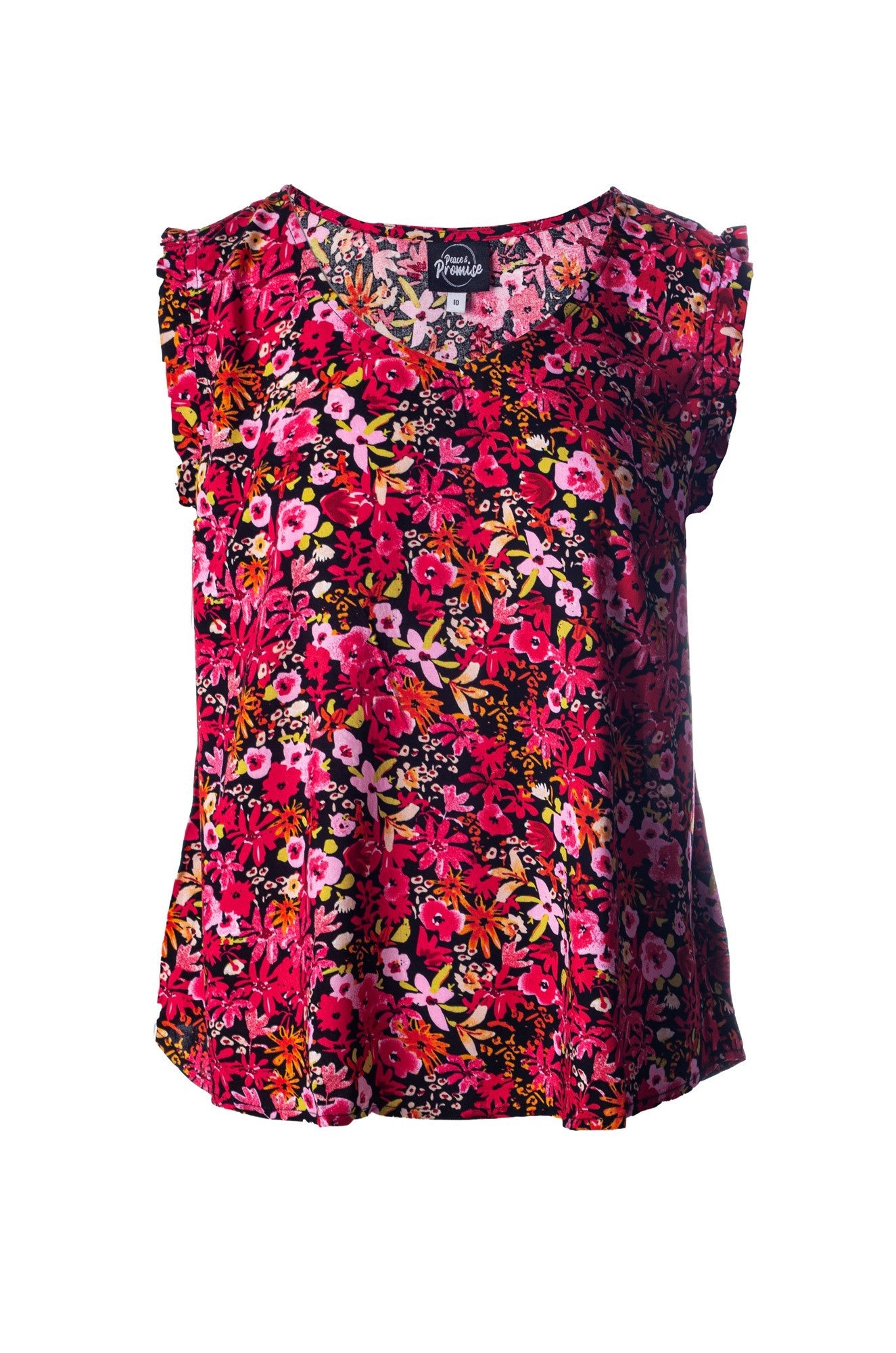 Printed Viscose Tank Top - Pink Floral Design 7332A1 | Women's Summer Blouse for Beach, Vacation & Casual Outfits