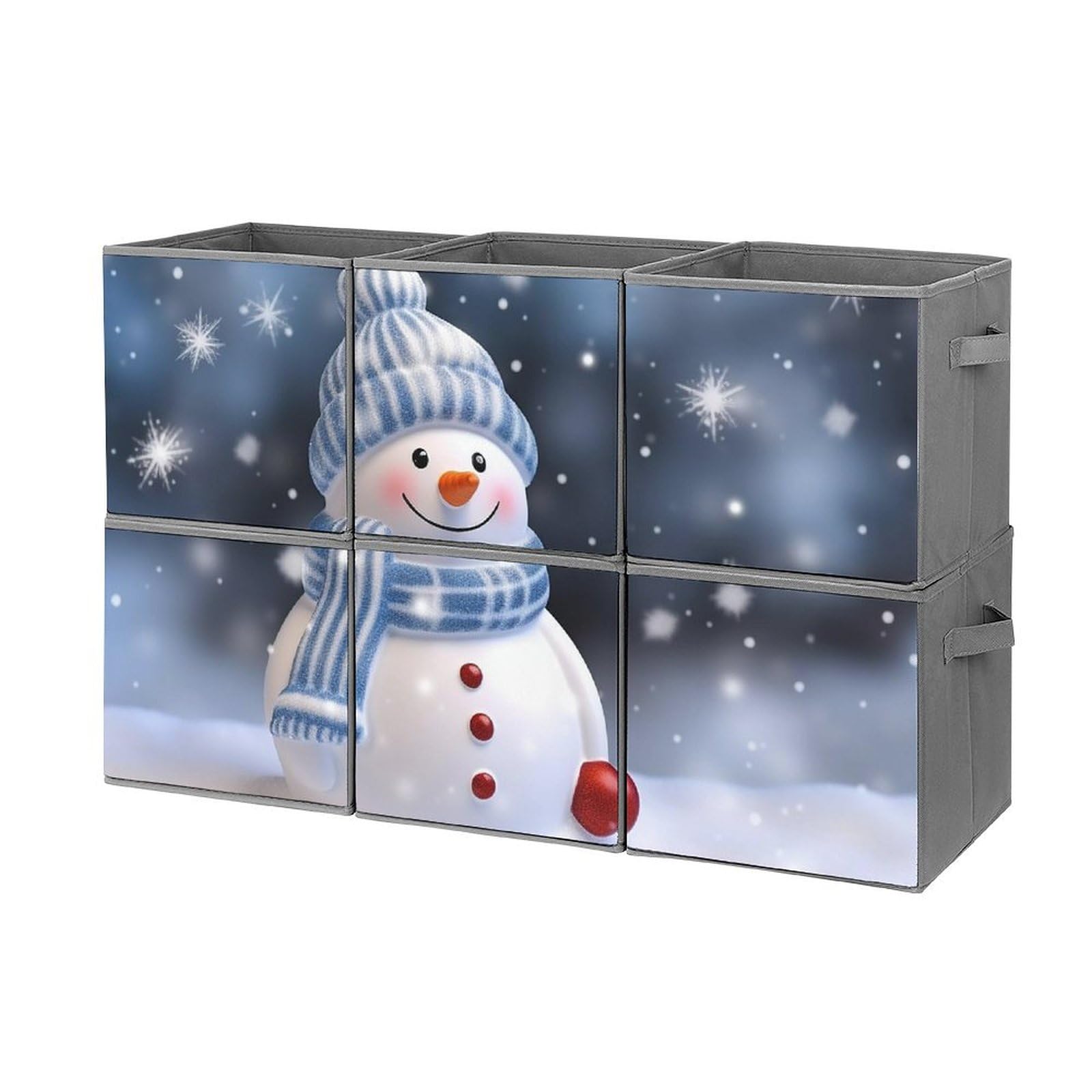 6-Pack Christmas Happy Snowman Collapsible Storage Bins with Handles - Large Foldable Storage Baskets for Closet Organization, Clothing Storage & Home Decor | Perfect for Holiday Decor, Kids Room & Seasonal Storage