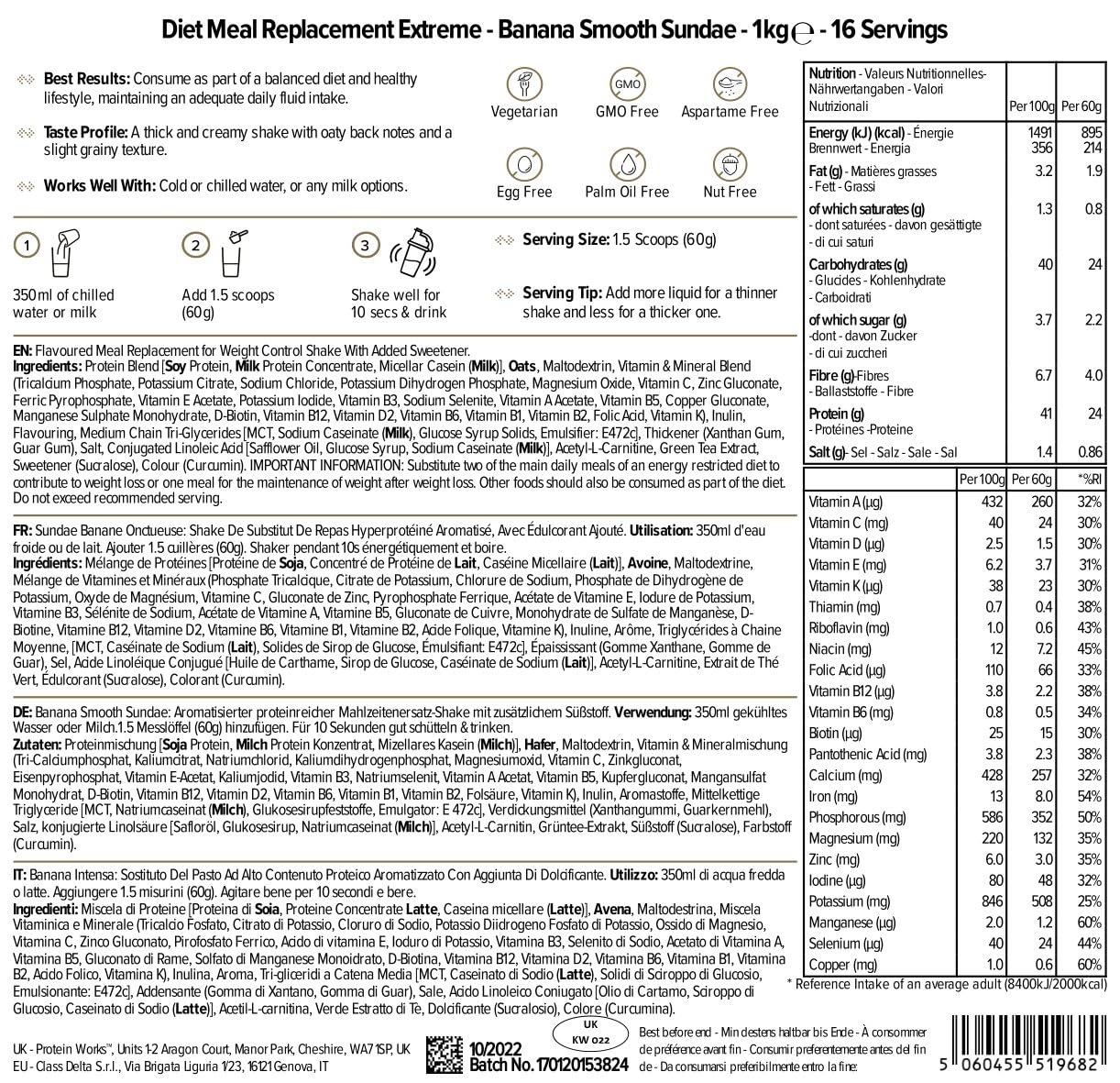 Protein Works - Extreme Diet Meal Replacement Shake | 200 Calorie High Protein Powder for Weight Loss | Banana Smooth Sundae Flavor | 16 Servings (1kg) | Perfect for Post-Workout Recovery & Healthy Meal Prep