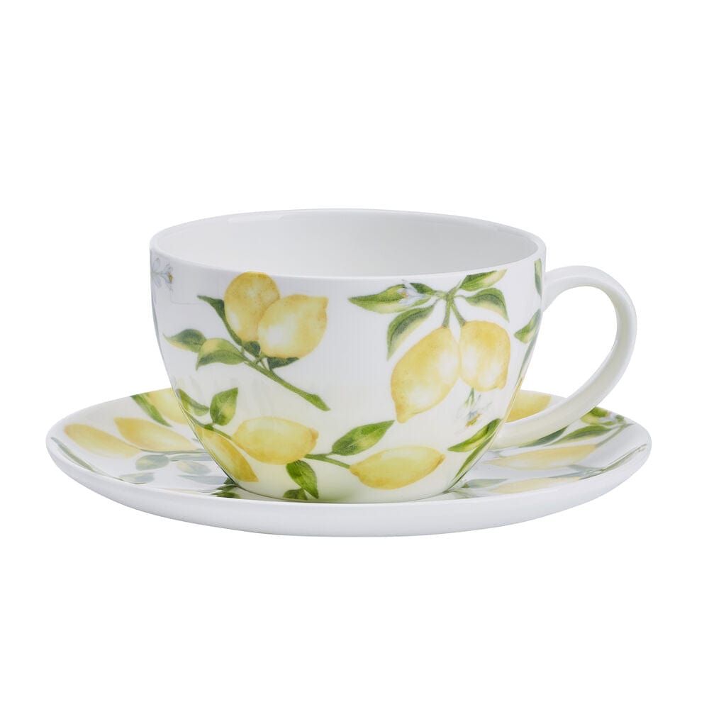 Premium Lemons Teacup and Tea Server Set for One - Perfect for Afternoon Tea, Gifts, and Cozy Home Decor