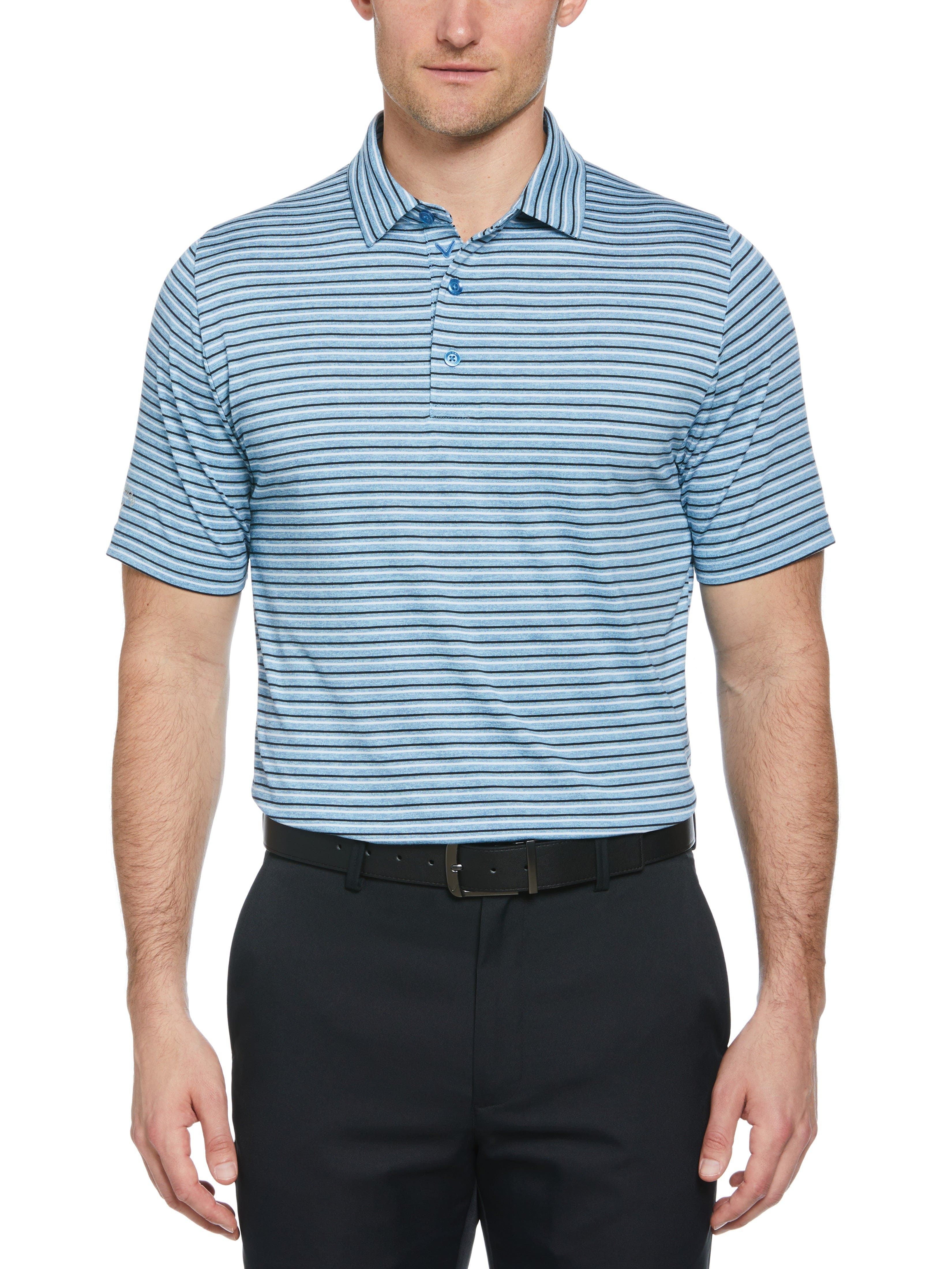 Men's Soft Touch Stripe Golf Polo Shirt - Breathable Moisture-Wicking Performance Tee for Golf, Casual Wear & Outdoor Activities