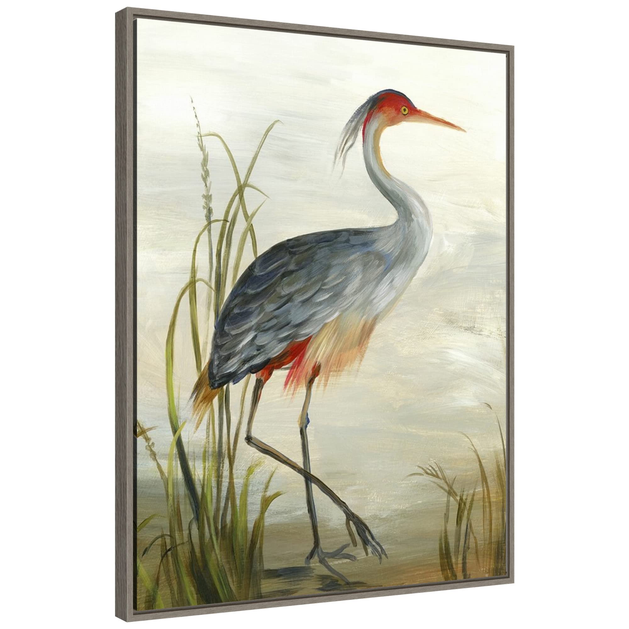 Amanti Art Framed Canvas Wall Art - 30x23 Grey Heron Painting by Aimee Wilson, Rustic Farmhouse Decor, Animal Artwork for Living Room, Bedroom, Bathroom & Kitchen | Large Framed Poster for Home & Office Décor