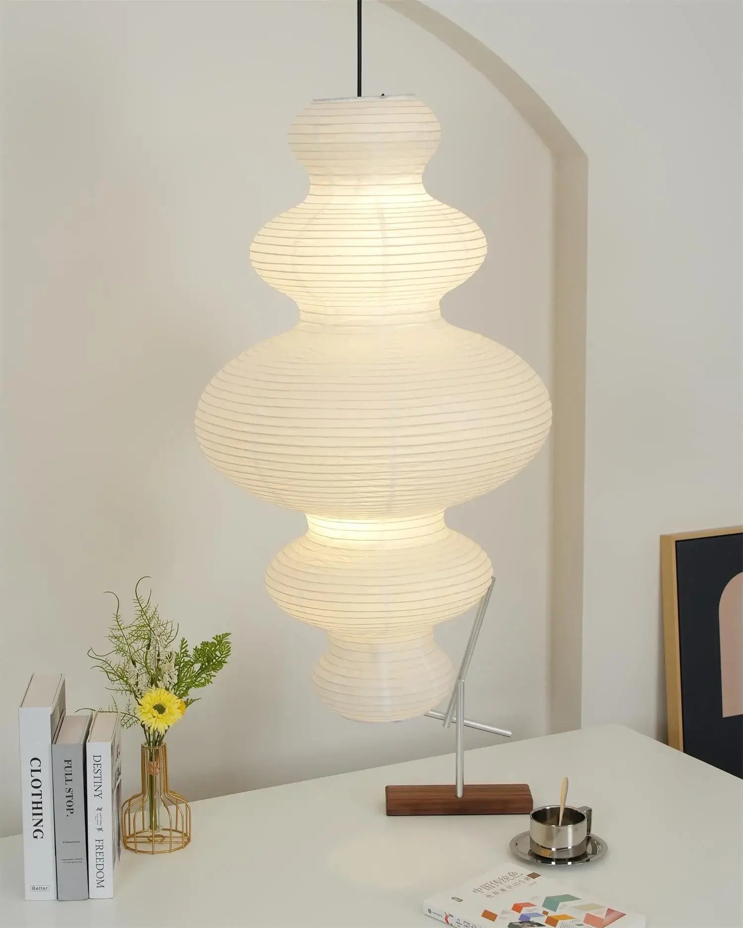 Akari Juni Pendant Lamp - Modern Japanese Paper Light Fixture for Dining Room, Bedroom & Living Room Decor