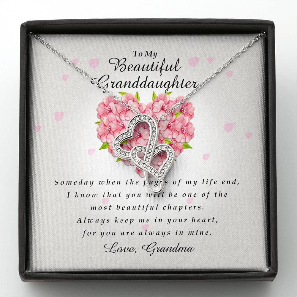 Personalized Double Heart Necklace - Engravable Grandmother to Granddaughter Gift with Love Knot Pendant & Message Card - Diamond Accent Jewelry for Anniversaries, Birthdays & Special Occasions | Perfect for Family Keepsakes, Valentine's Day & Meaningful Gifts