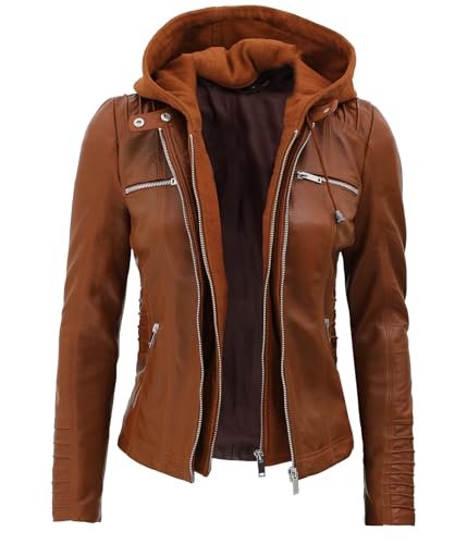 Helen Hooded Leather Brown Jacket