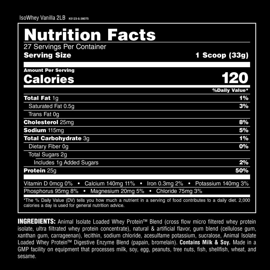 Animal Whey Isolate Protein Powder - 25g Protein for Pre & Post Workout Muscle Building & Recovery with Digestive Enzymes - Low Sugar, Great Vanilla Flavor - 2 lbs for Men & Women - Perfect for Gym, Home Workouts & Active Lifestyle