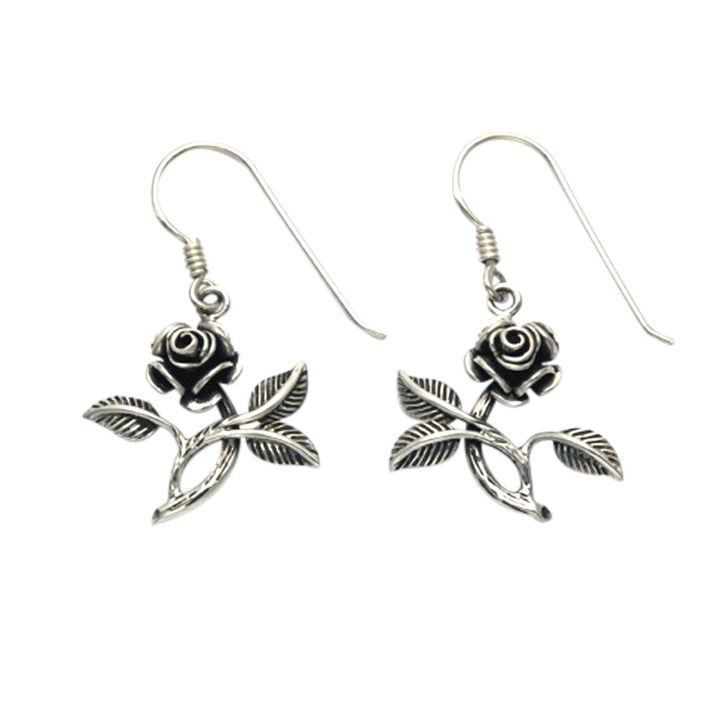 925 Sterling Silver Rose Stem Wire Earrings for Women - Elegant Floral Dangle Earrings for Wedding, Party & Everyday Wear