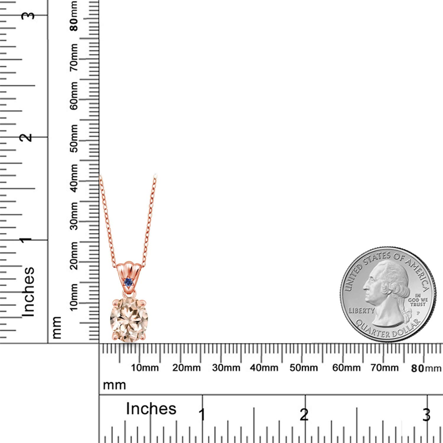 3.25 Ct Peach Morganite & Blue Sapphire Pendant - 18K Rose Gold Plated Sterling Silver Jewelry for Women - Perfect for Weddings, Anniversaries & Special Occasions