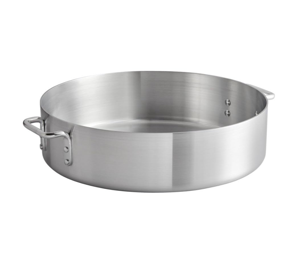 Soro Essentials 24 Quart Aluminum Brazier with Riveted Handles - 4mm Thick Medium Weight Cookware Pot for Roasting, Sautéing, Searing & Frying - Perfect for Home Kitchen & Restaurant Use (Outdoor Cooking, Camping, BBQ)