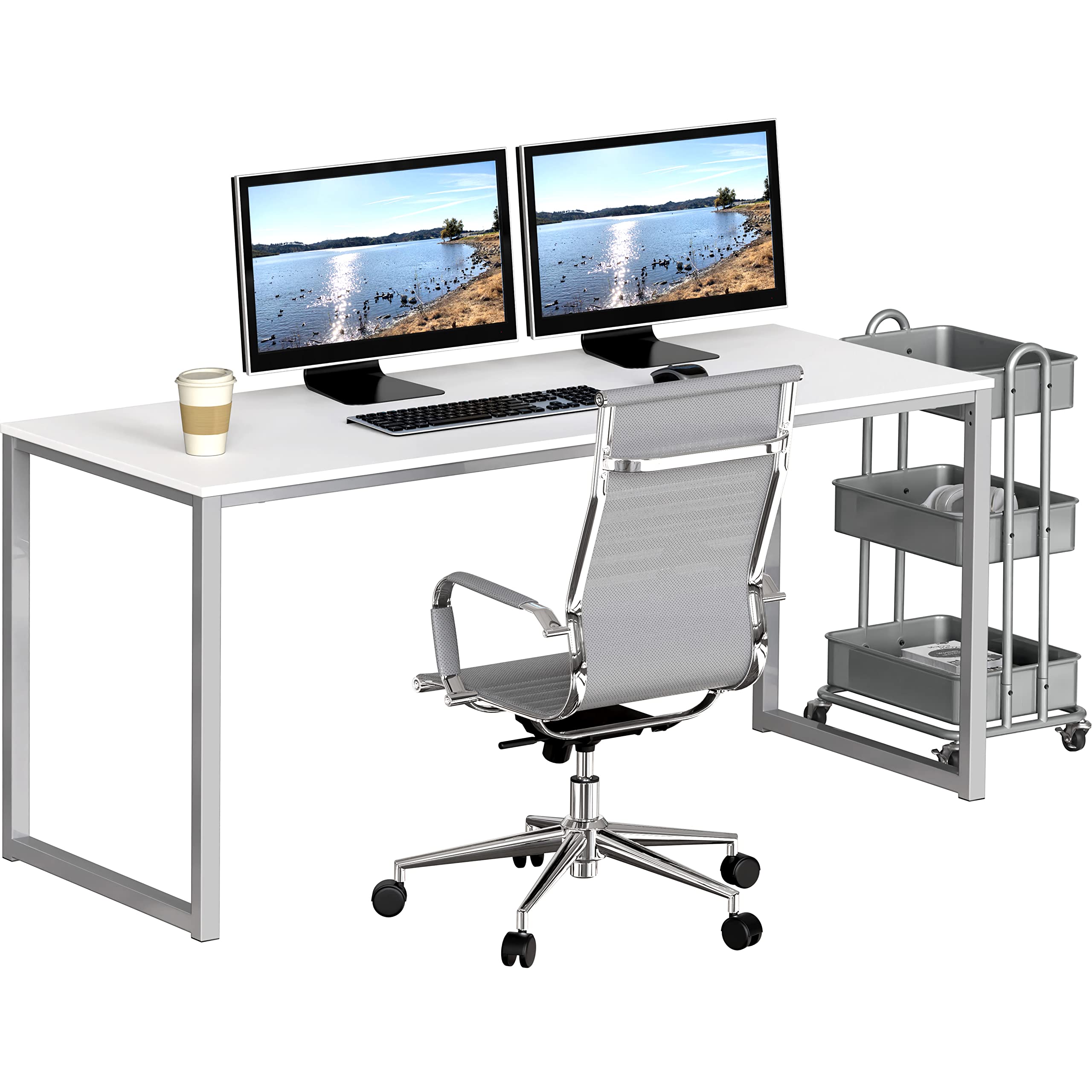 SHW Mission 55-Inch Home Office Computer Desk, White - Modern Writing Desk for Small Spaces, Study Desk for Students, Work from Home Office Furniture - Perfect for Remote Work, Online Classes & Gaming Setup
