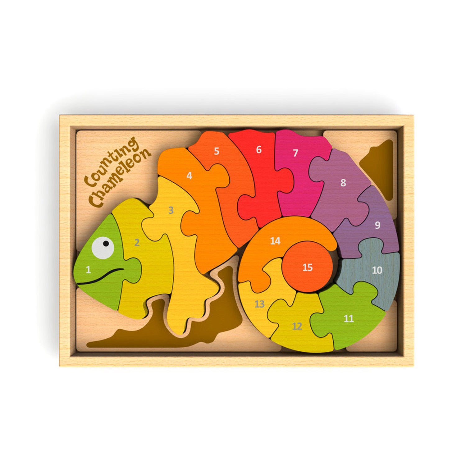 BeginAgain Counting Chameleon Puzzle - Educational Wooden Number Learning Toy for Toddlers - Perfect for Preschool Math Activities & Early Childhood Development