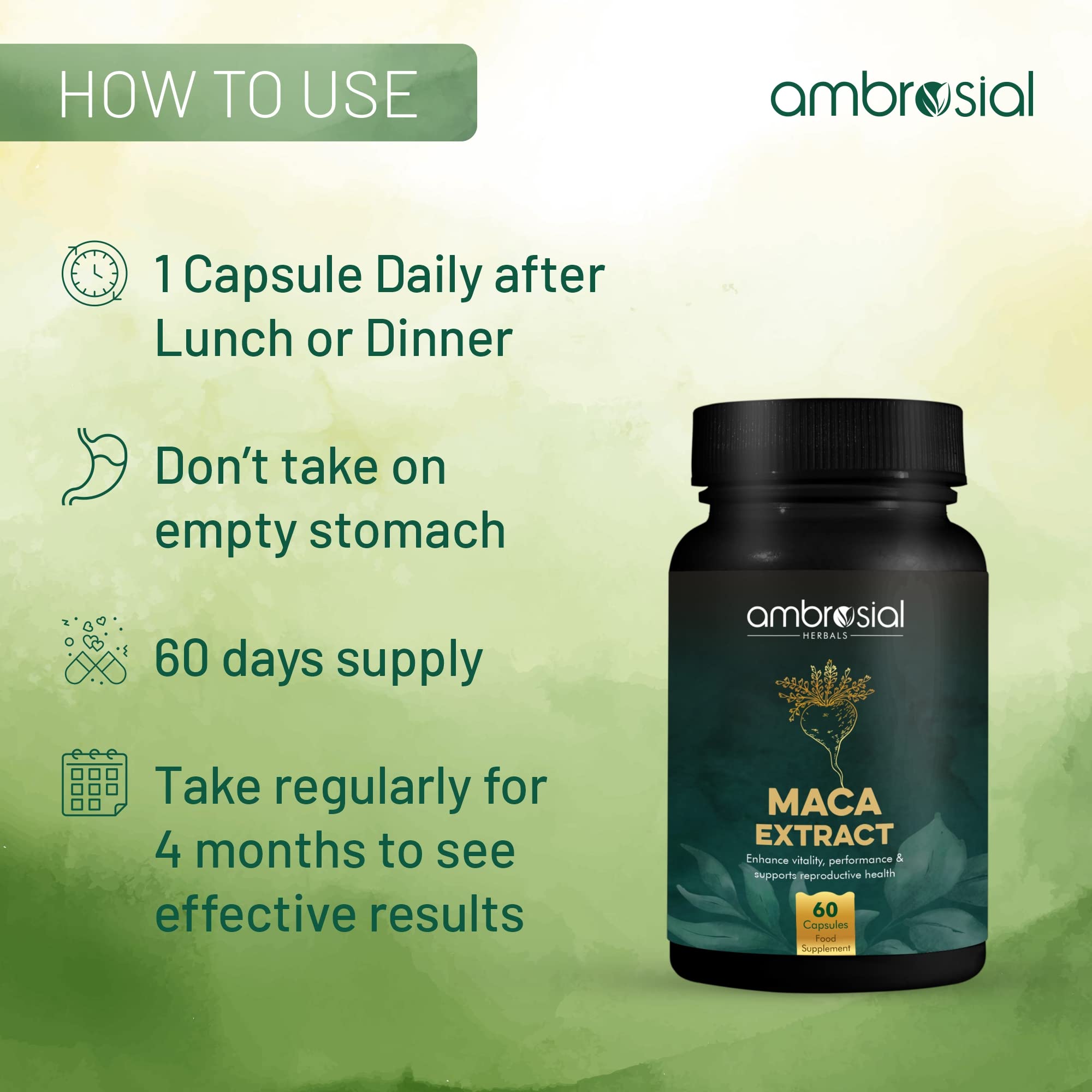 Premium Maca Root Capsules 500mg - Natural Energy & Stamina Booster for Women & Men - 60 High Strength Vegan Pills - Supports Workout, Focus & Daily Vitality - Perfect for Gym, Office & Active Lifestyle