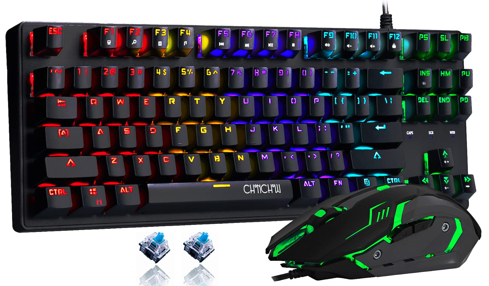 CHONCHOW TKL 87-Key RGB Gaming Keyboard & Mouse Combo with Blue Switches - for PC, PS4, Xbox Gamers