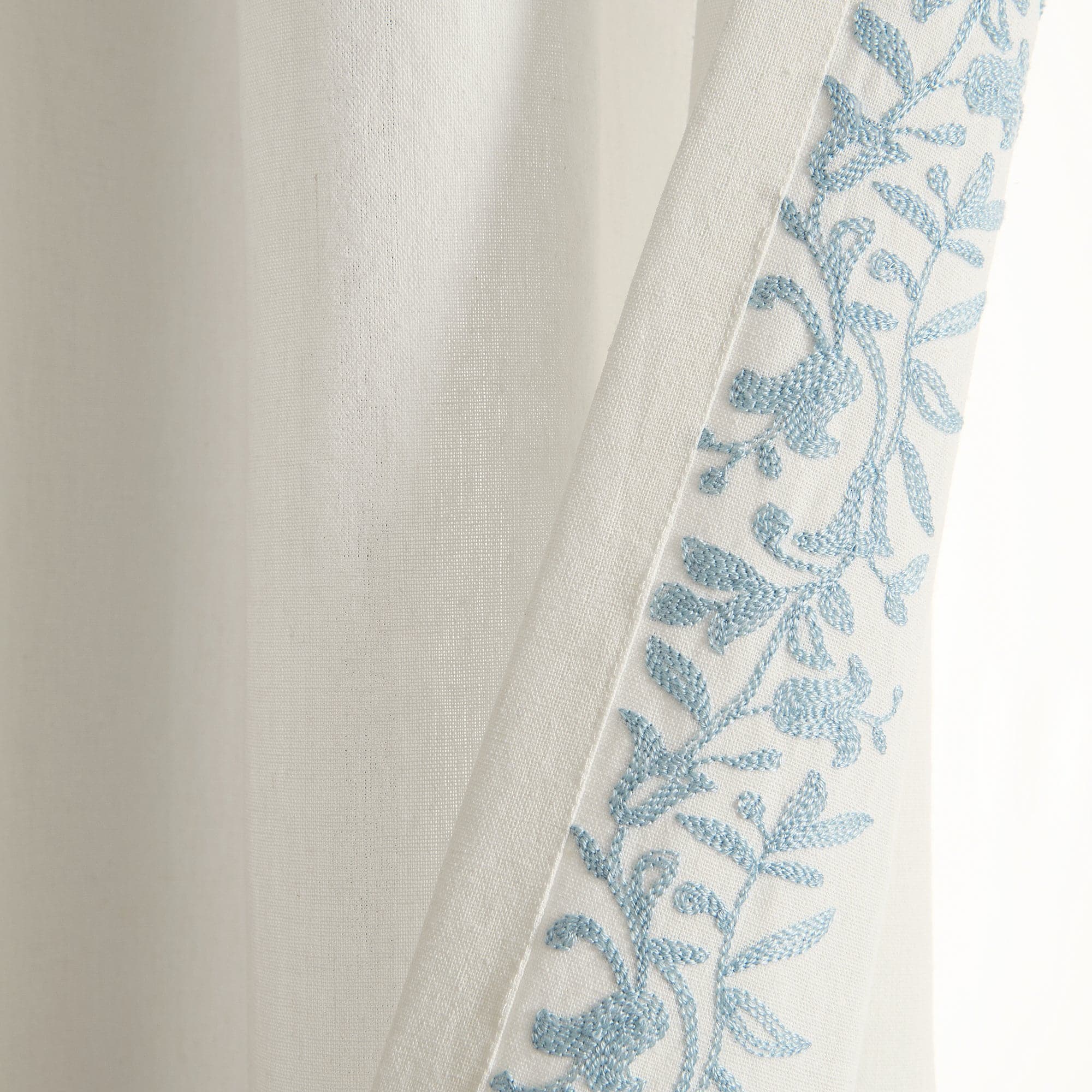 Luxury Modern Floral Linen-Like Embroidered Border Window Curtain Panel - Elegant Home Decor for Living Room & Bedroom