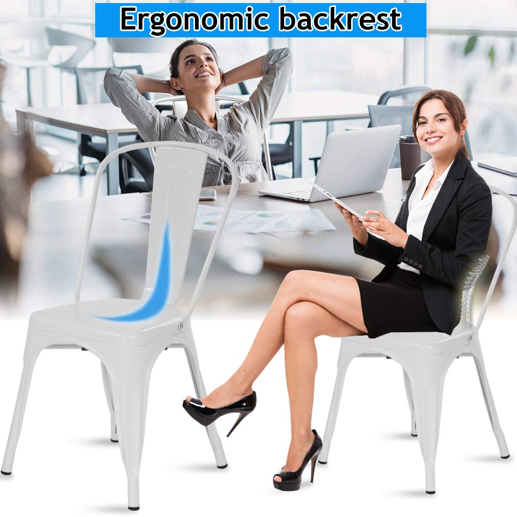 4-Pack Metal Dining Chairs for Indoor & Outdoor Use - Stackable Industrial Bistro Chairs for Restaurant, Cafe, Kitchen & Farmhouse - 330lb Weight Capacity - Cream - Perfect for Patio, Dining Room, Coffee Shop & Commercial Spaces