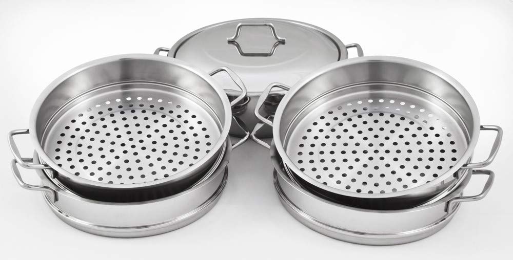 Stainless Steel Dumpling Steamer Set - 6-Piece Oriental Uzbek Mantovarka for Manti (30cm) - Perfect for Homemade Dumplings, Asian Cuisine & Family Cooking