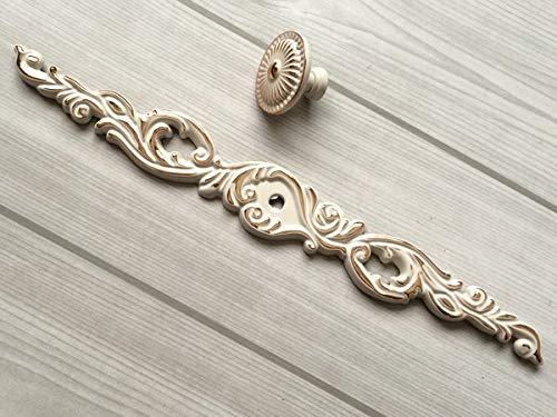 Elegant Creamy White Gold Drawer Knobs with Back Plate - Vintage Cabinet Pulls for Dresser, Kitchen Cabinets & Furniture Hardware (Knob with Larger Plate) - Perfect for Home Renovation & DIY Projects