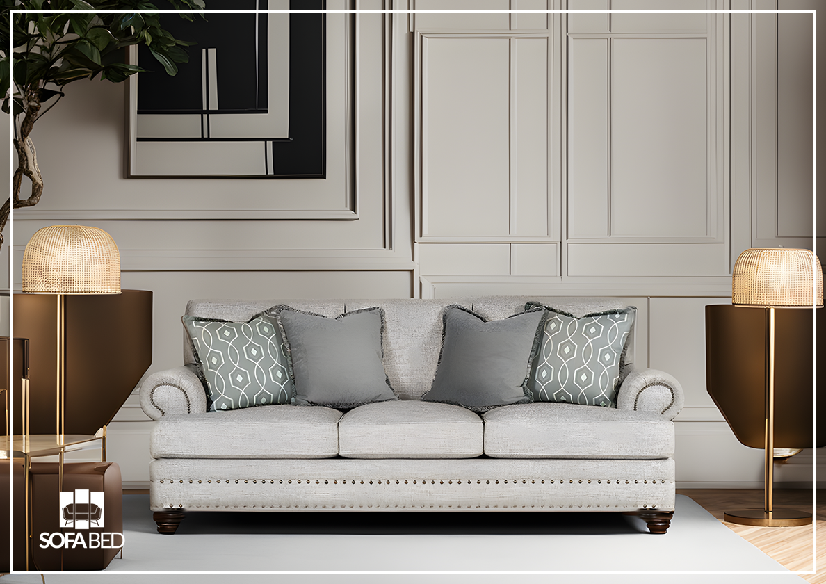Bernhardt Foster 3-Seater Fabric Sofa with Nailhead Trim - Modern Living Room Furniture for Home Decor & Comfortable Relaxation