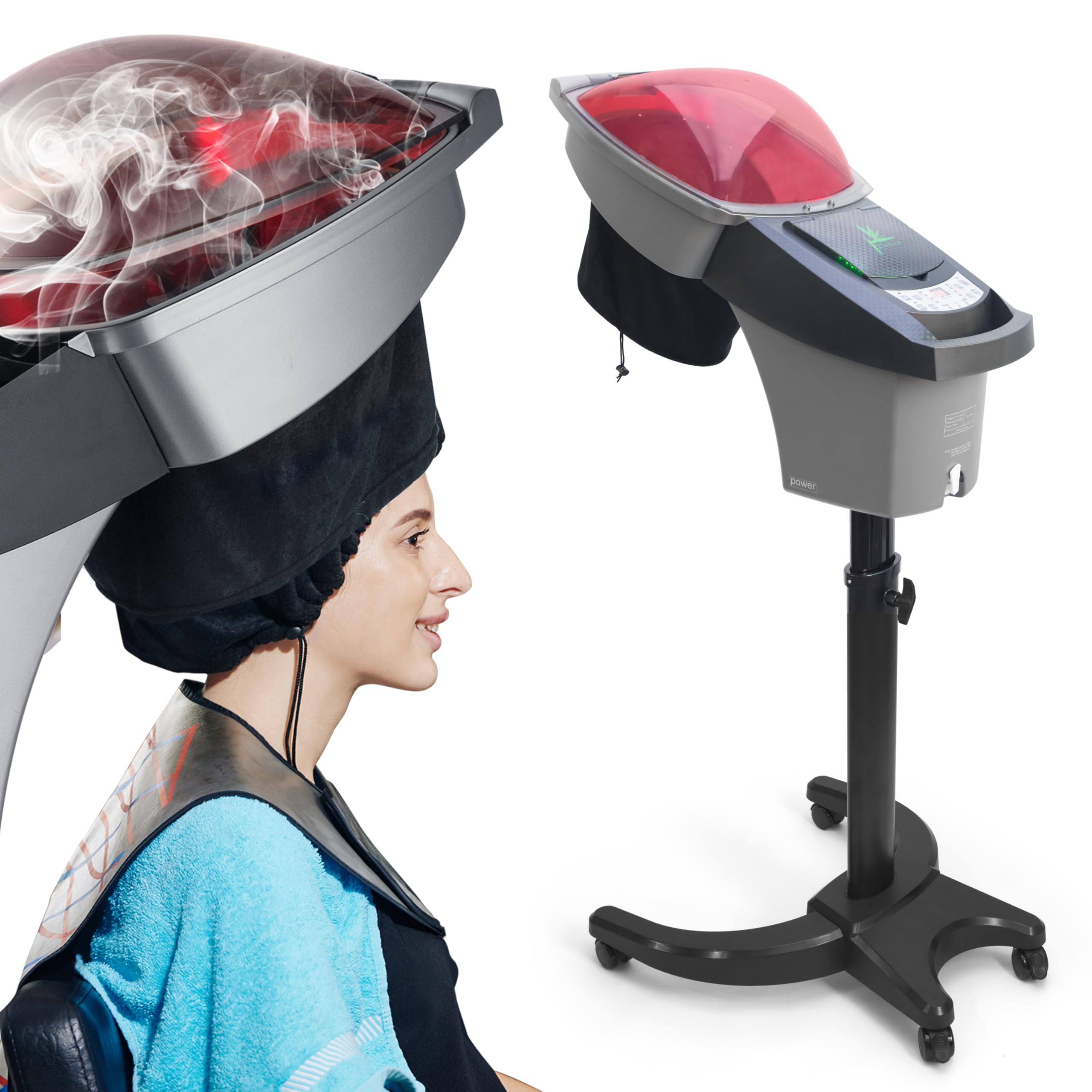 Professional Salon Hair Steamer with O3 Ozone & Red/Blue Light Therapy - Scalp Treatment for Perm, Dye & Black Hair Care - Portable Hooded SPA with Wheels (Model ET1408B) - Perfect for Home Salon, Barber Shop & Hair Treatment Clinics
