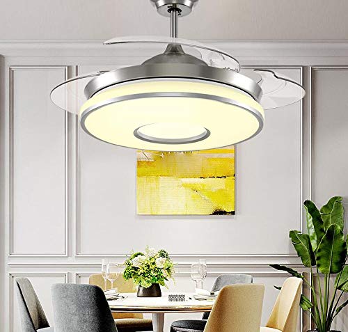 42 Inch Invisible Blades Ceiling Fan with LED Light & Remote - 3 Speed Settings, 3 Color Temperatures, Retractable Blades, Ultra Quiet Motor - Modern Chandelier Fan for Living Room, Dining Room & Bedroom - Perfect for Home Cooling and Stylish Lighting Decor