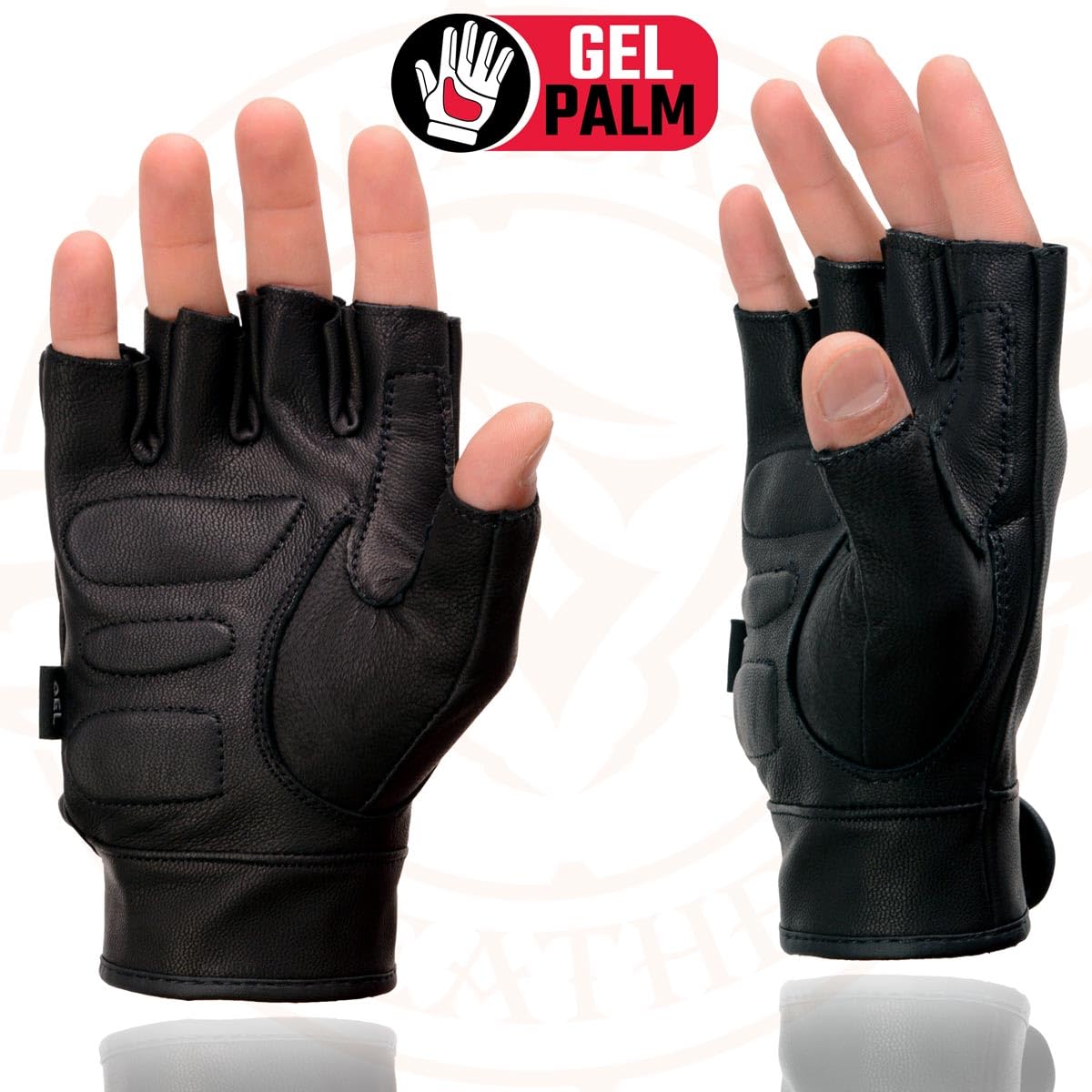 Milwaukee Leather MG7585 Men's Black Fingerless Motorcycle Gloves - Gel Padded Palm, Full Panel Cover, Medium Size | Comfortable Riding Gloves for Cruiser & Sport Bikes