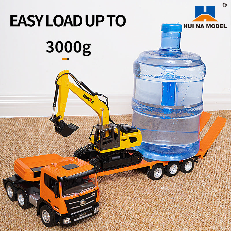 1:18 Huina 2.4G 1319 RC Tractor Truck with Remote Control - RTR Excavator & Flatbed Trailer - Ready to Play - Perfect for Construction Play, Kids Gifts & RC Hobbyists