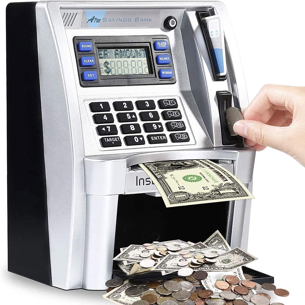 2024 Upgraded ATM Piggy Bank for Kids & Adults - Electronic Money Saving Box with Card, Password Login, Coin & Bill Recognition, Balance Calculator - Perfect for Financial Education, Allowance Management & Home Savings (White)