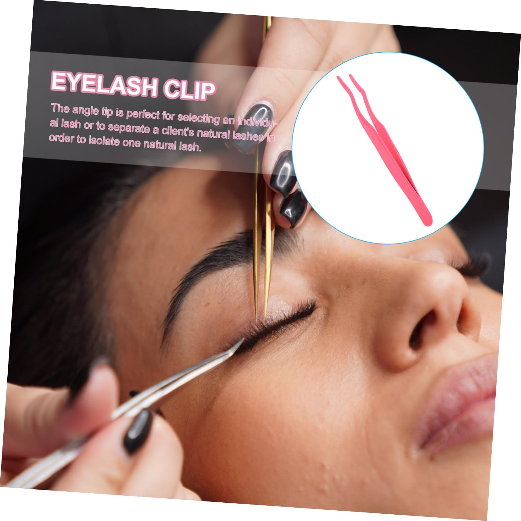 FRCOLOR Professional Stainless Steel Eyelash Tweezers - Pink Makeup Tweezers for Fake Eyelashes Application, Eyebrow Shaping & Precision Grooming | Perfect for Salon, Home Use & Travel Makeup Kit