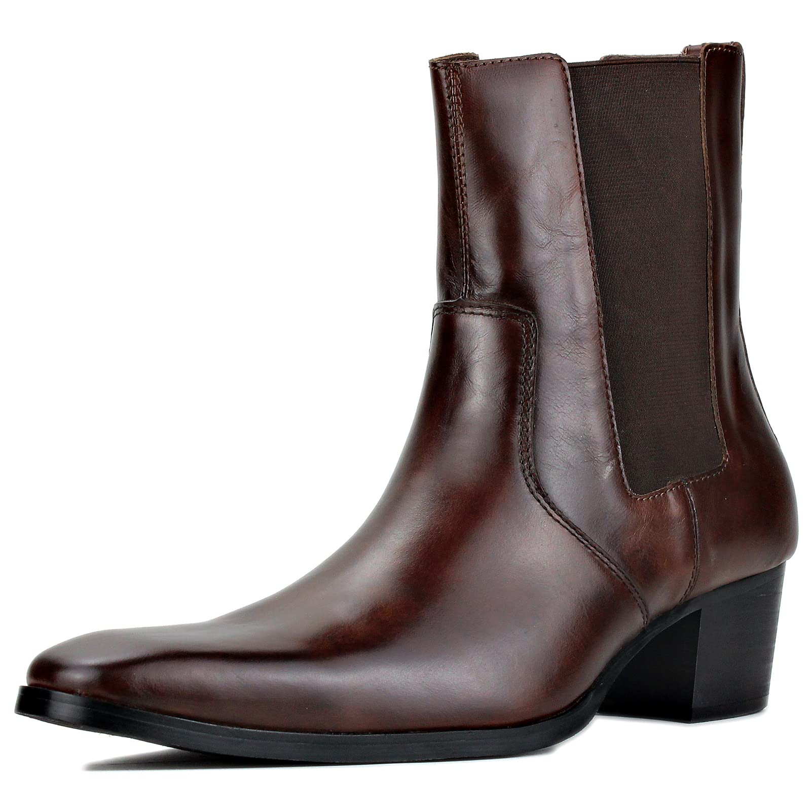 OSSTONE Men's Chelsea Ankle Boots - Genuine Leather Chukka Boots with Heel, Retro Dress Boots Style JY038-US for Casual & Formal Wear